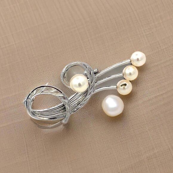 Mikimoto Estate Akoya Pearl Brooch Pin Sterling Silver 6.37 mm M427 - Picture 7 of 10